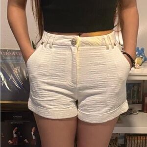 Women's White Textured Shorts